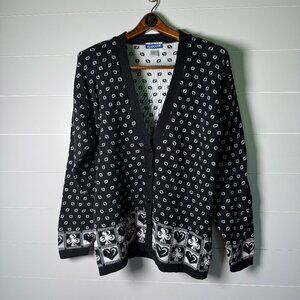 Pendleton CARD PLAYING CARDIGAN SWEATER, Size Small, Black & White Vintage